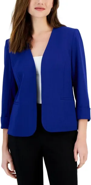 Kasper Women's Stretch Crepe Blazer  Cardigan-Style with Rolled Cuff Sleeves