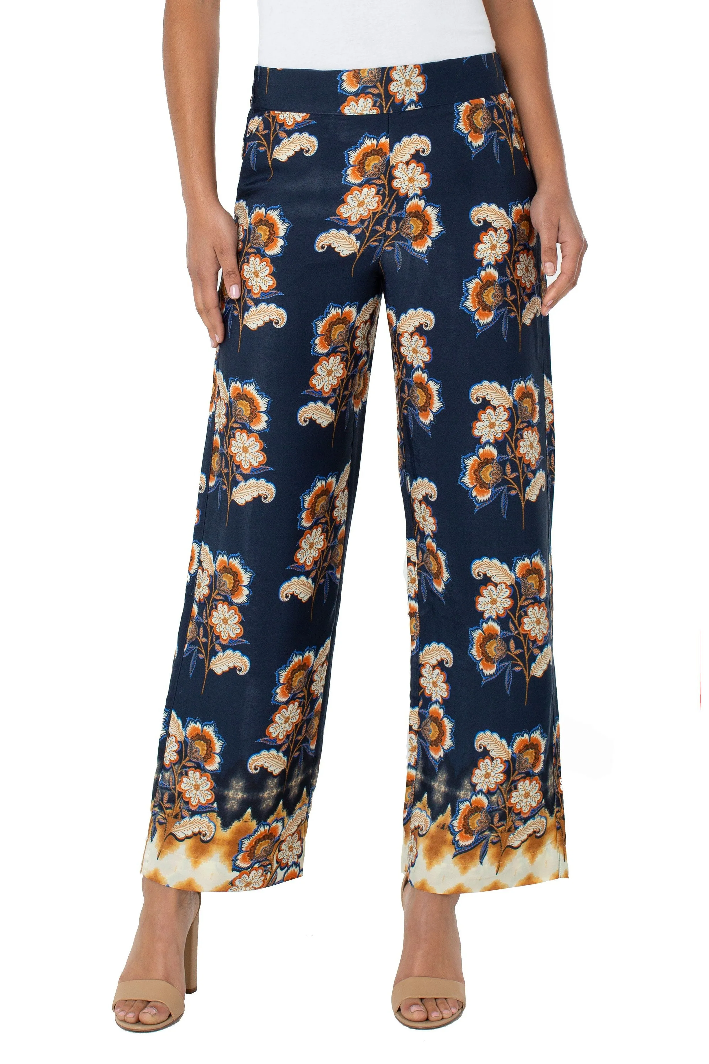 Liverpool Shirred Blouse With Neck Ties In Floral Border Print