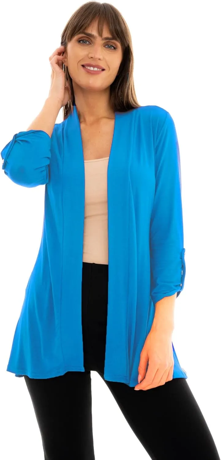 Loxdonz Women's Open Front Cardigans Casual 3/4 Sleeve Cardigan Soft Lightweight Top