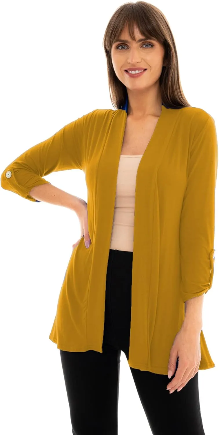 Loxdonz Women's Open Front Cardigans Casual 3/4 Sleeve Cardigan Soft Lightweight Top