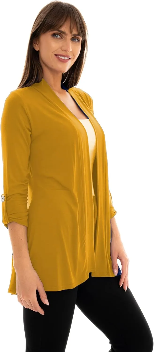 Loxdonz Women's Open Front Cardigans Casual 3/4 Sleeve Cardigan Soft Lightweight Top