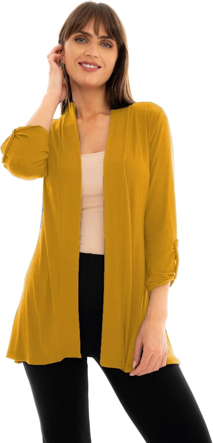 Loxdonz Women's Open Front Cardigans Casual 3/4 Sleeve Cardigan Soft Lightweight Top