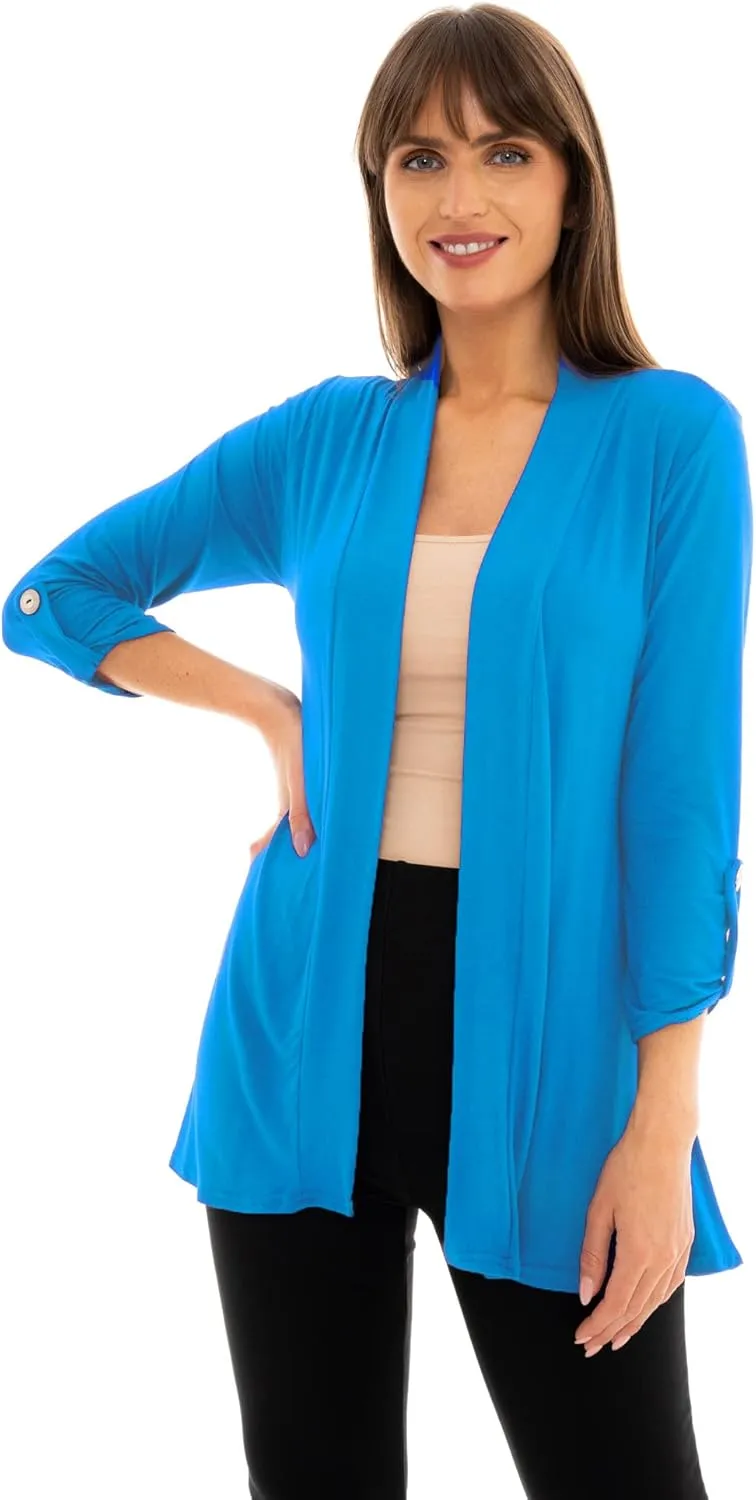 Loxdonz Women's Open Front Cardigans Casual 3/4 Sleeve Cardigan Soft Lightweight Top