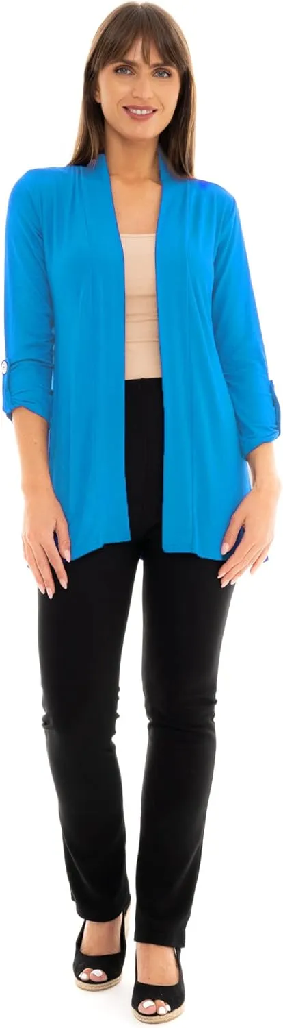 Loxdonz Women's Open Front Cardigans Casual 3/4 Sleeve Cardigan Soft Lightweight Top