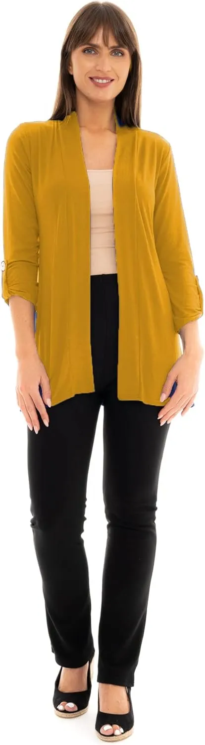 Loxdonz Women's Open Front Cardigans Casual 3/4 Sleeve Cardigan Soft Lightweight Top