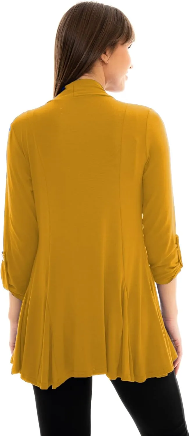 Loxdonz Women's Open Front Cardigans Casual 3/4 Sleeve Cardigan Soft Lightweight Top