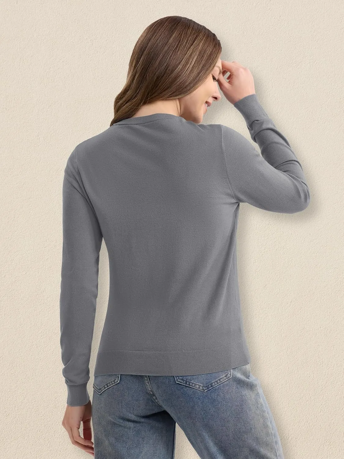 MAGCOMSEN Women's Cardigan Sweaters Lightweight Knit Soft Crew Neck Long Sleeve Open Front Button Spring Casual Cardigan