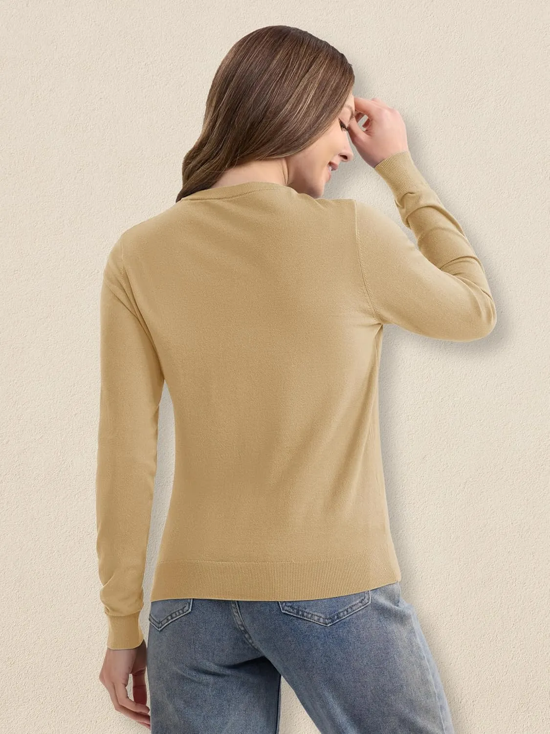 MAGCOMSEN Women's Cardigan Sweaters Lightweight Knit Soft Crew Neck Long Sleeve Open Front Button Spring Casual Cardigan
