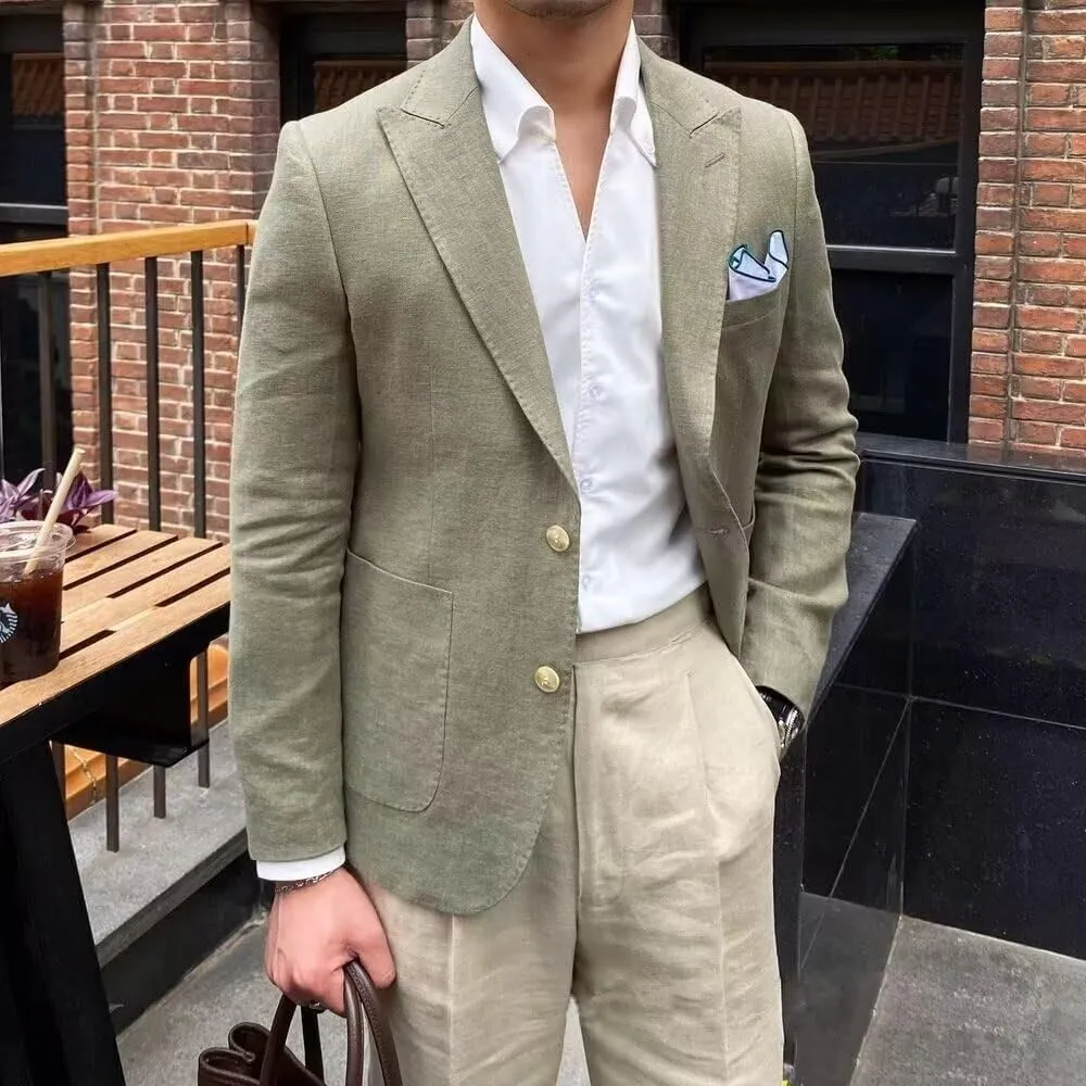 Men's Cotton Linen Casual Blazer Jackets Regular Fit Suit Jacket Lightweight Business Sport Coats