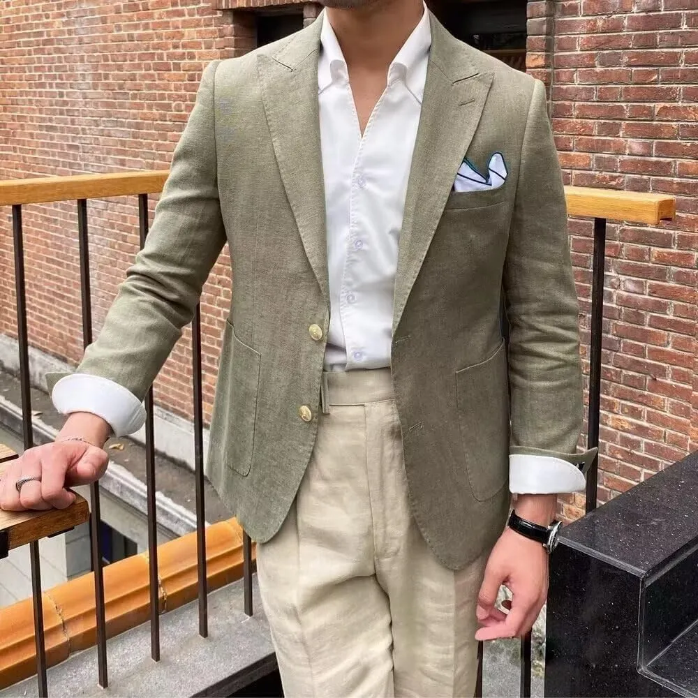 Men's Cotton Linen Casual Blazer Jackets Regular Fit Suit Jacket Lightweight Business Sport Coats