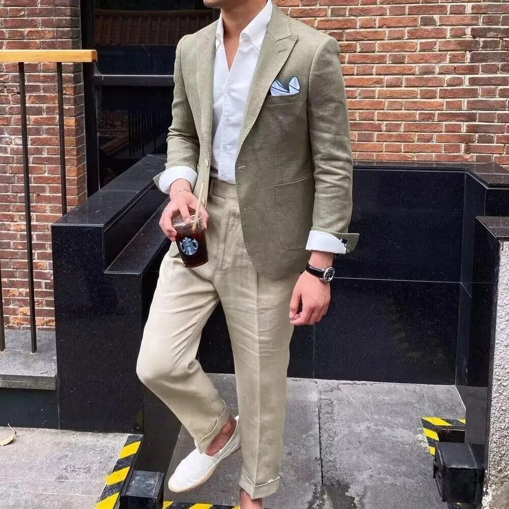 Men's Cotton Linen Casual Blazer Jackets Regular Fit Suit Jacket Lightweight Business Sport Coats