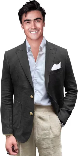 Men's Cotton Linen Casual Blazer Jackets Regular Fit Suit Jacket Lightweight Business Sport Coats