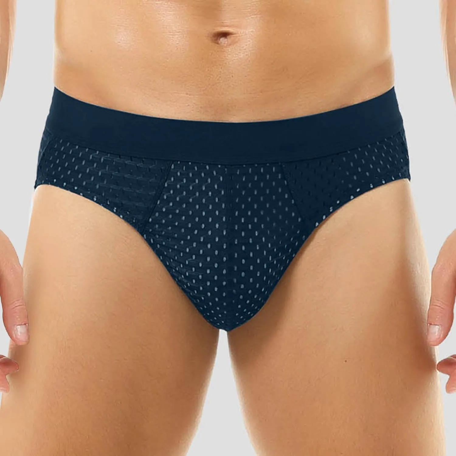 Men's Ice Silk Briefs Stretch Breathable Underpants Low Rise Mesh Underwear Solid Fashion Shorts Sexy Bikini Briefs