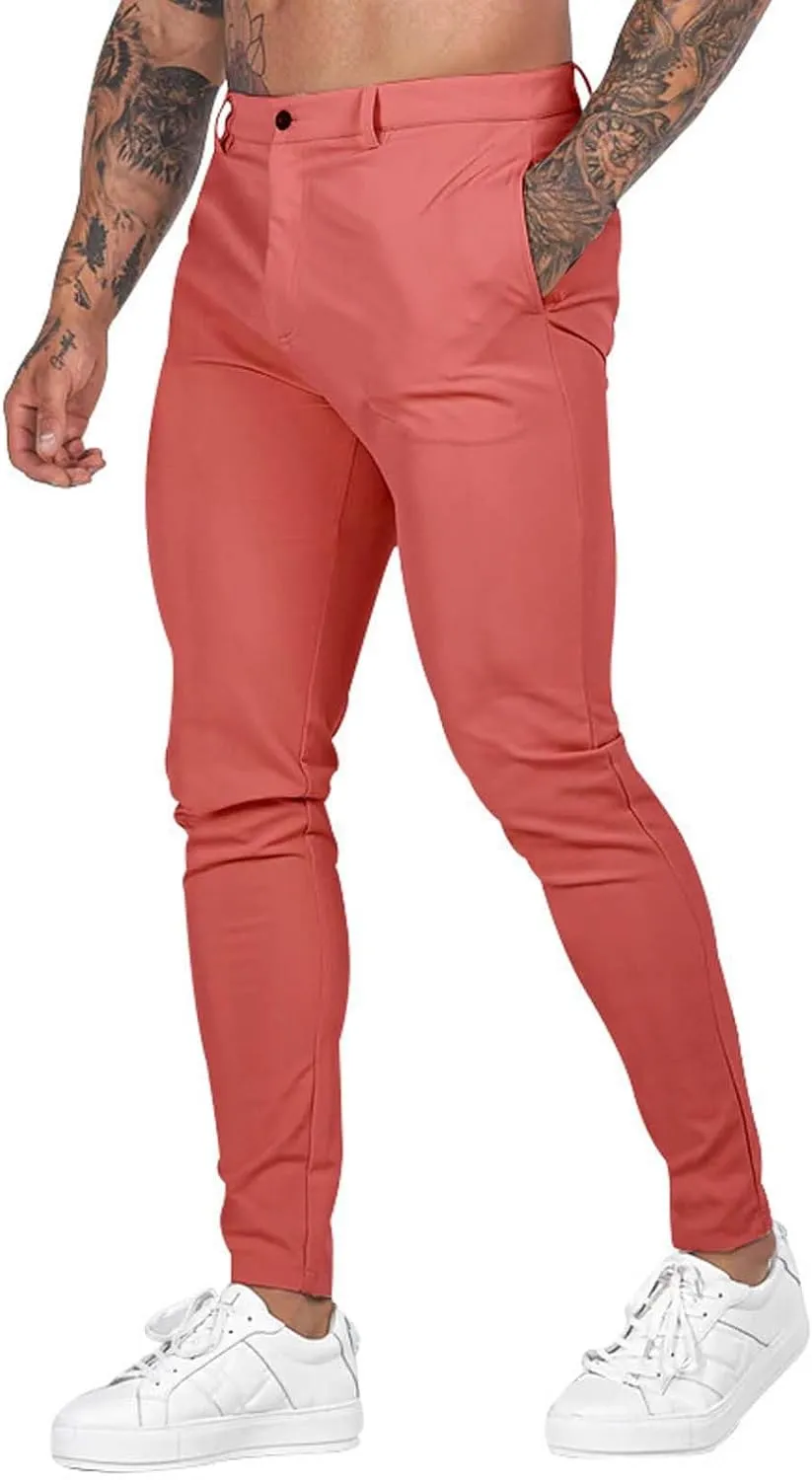 Mens Slim Fit Casual Pants Stretch Cotton Chinos Pants Tapered Lightweight Breathable Casual Golf Business Skinny Dress Pants