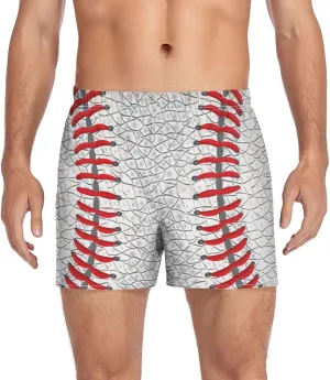 Men's White Leather Baseball Texture Boxer Shorts, Soft Breathable Woven Boxer Briefs Underwear Button Fly