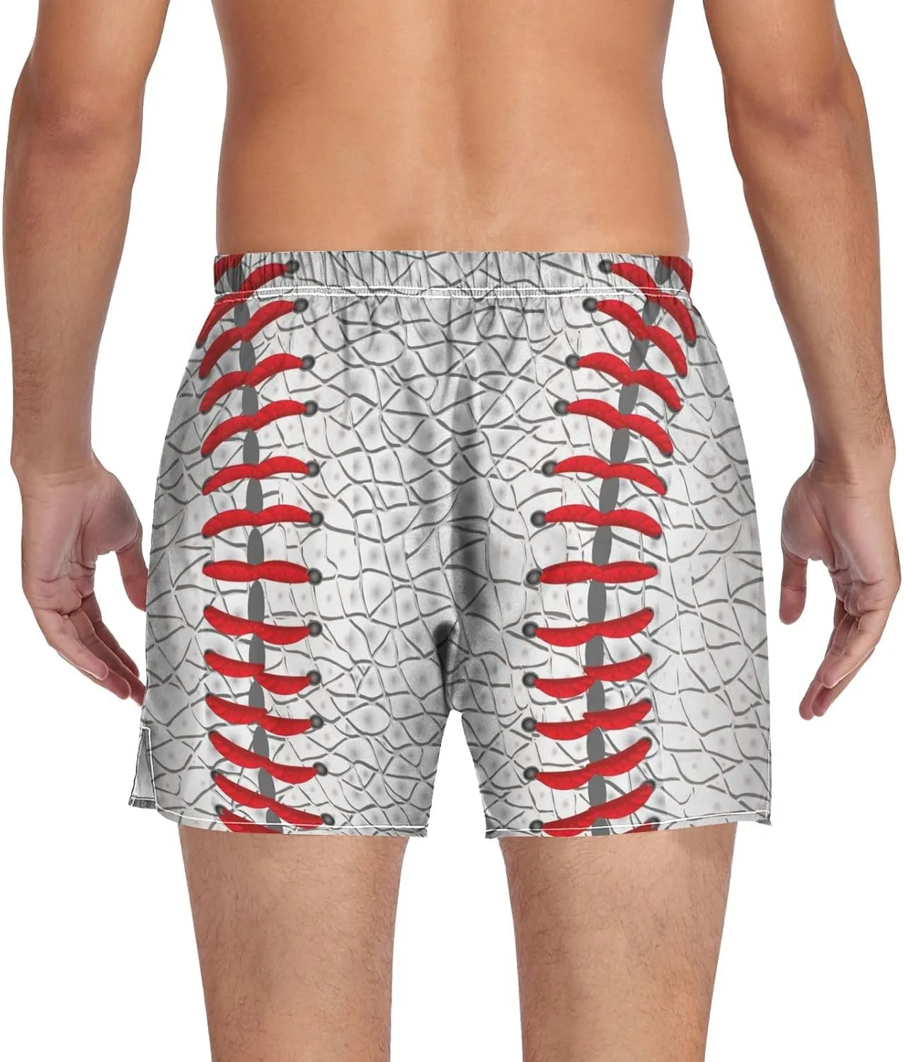 Men's White Leather Baseball Texture Boxer Shorts, Soft Breathable Woven Boxer Briefs Underwear Button Fly