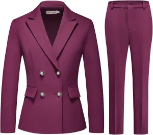 MODFUL Women's 2 Piece Business Suit Double Breasted Blazer and Pants Work Suit Set