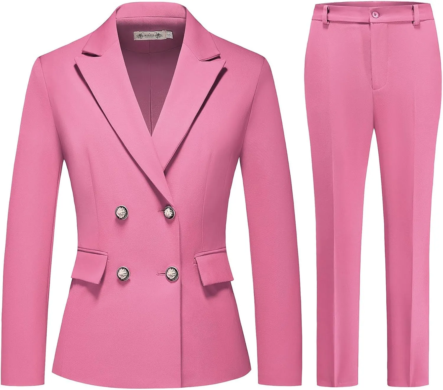 MODFUL Women's 2 Piece Business Suit Double Breasted Blazer and Pants Work Suit Set