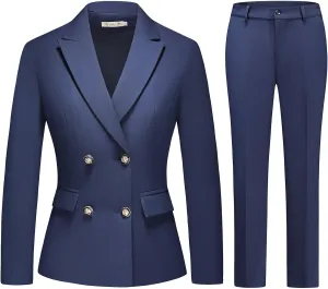 MODFUL Women's 2 Piece Business Suit Double Breasted Blazer and Pants Work Suit Set