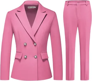 MODFUL Women's 2 Piece Business Suit Double Breasted Blazer and Pants Work Suit Set