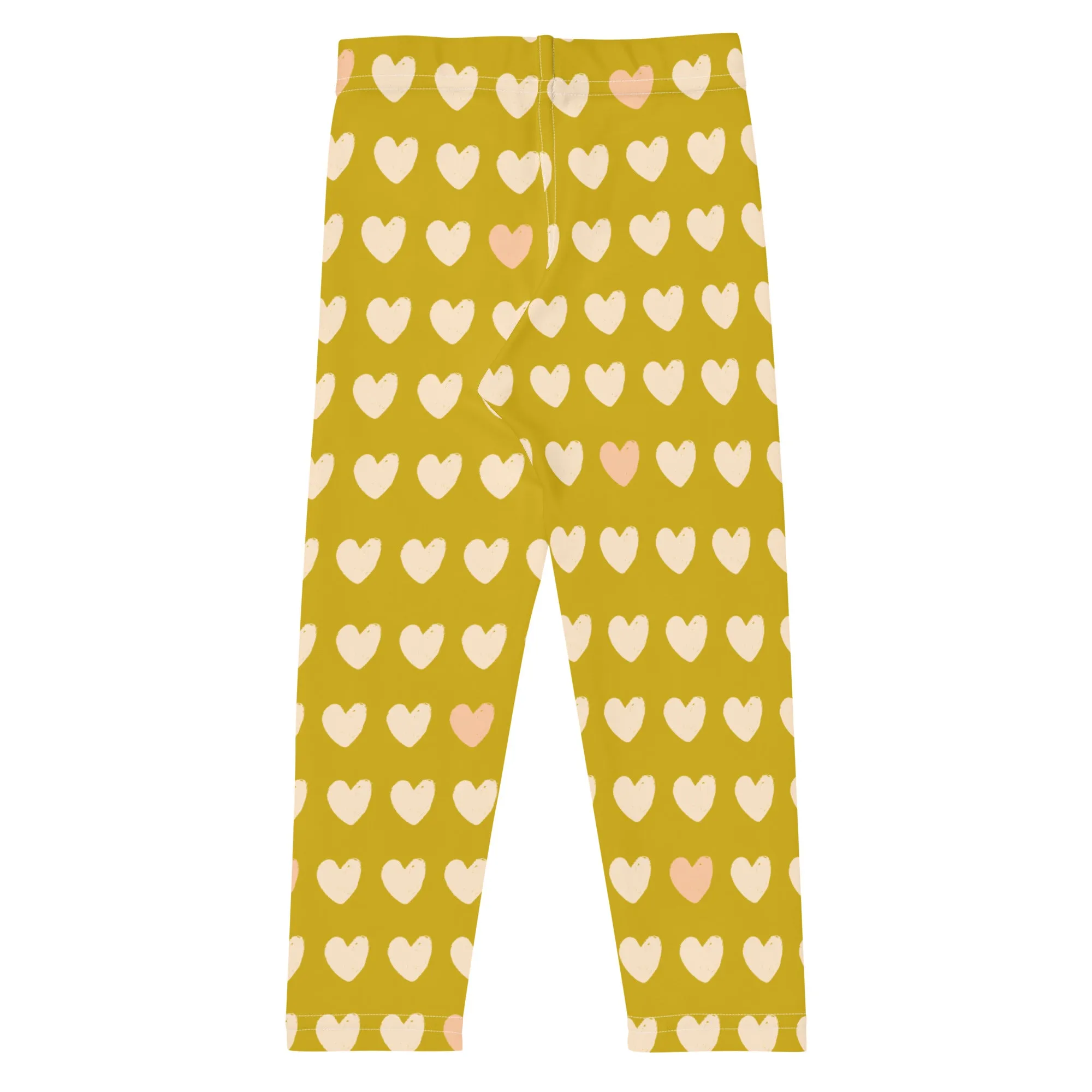 Mustard Yellow & Pink Hearts Kid's Leggings (2T-7)