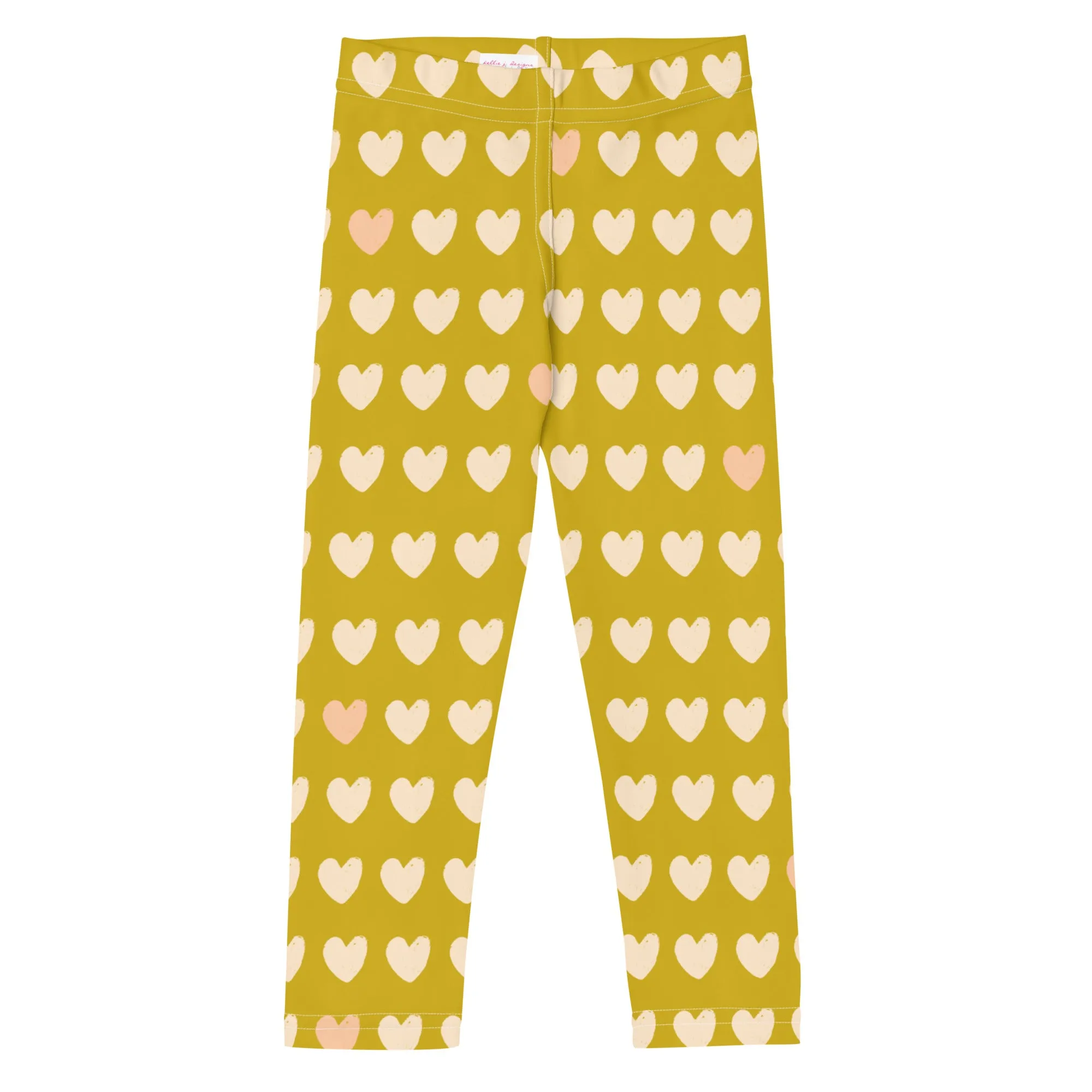 Mustard Yellow & Pink Hearts Kid's Leggings (2T-7)