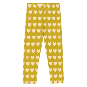 Mustard Yellow & Pink Hearts Kid's Leggings (2T-7)