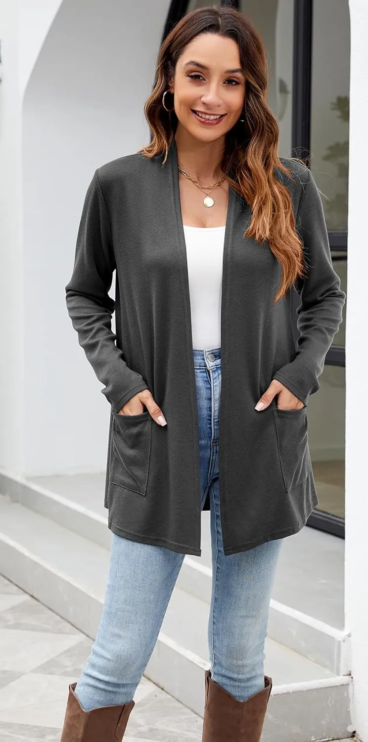 Newchoice Womens Lightweight Long Sleeve Cardigans with Pockets Casual Soft Open Front Sweater Cardigan Duster