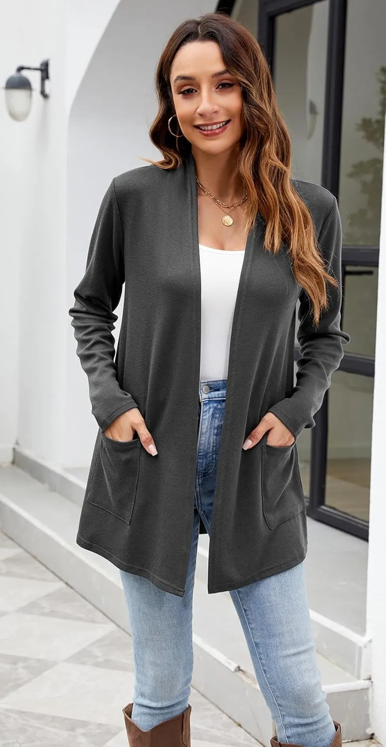 Newchoice Womens Lightweight Long Sleeve Cardigans with Pockets Casual Soft Open Front Sweater Cardigan Duster