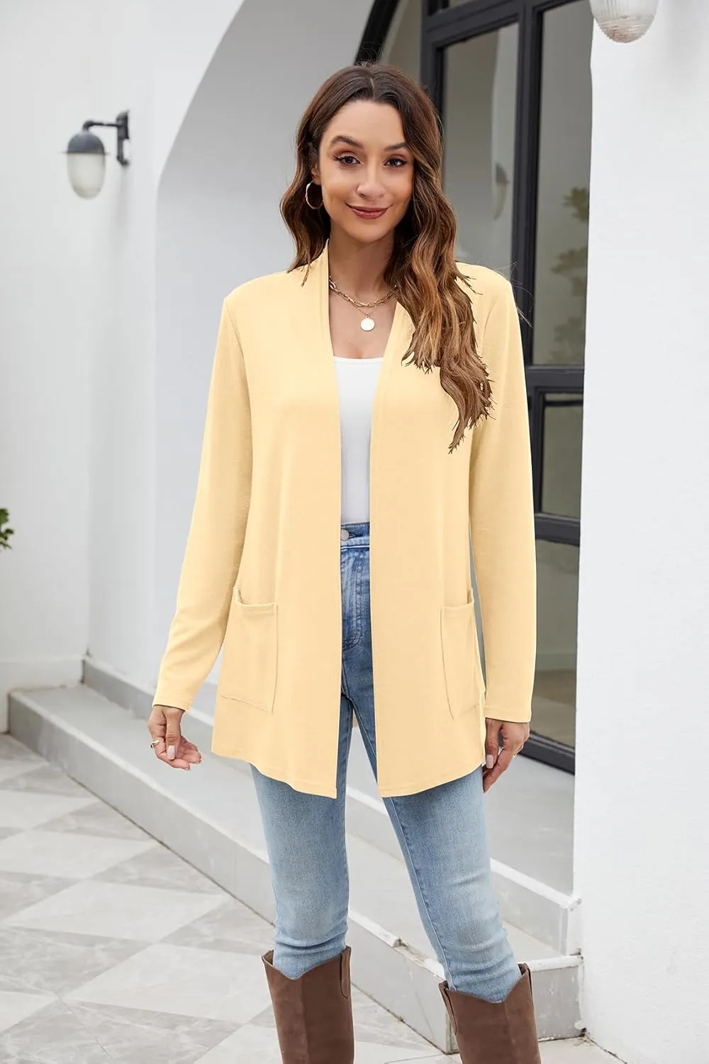 Newchoice Womens Lightweight Long Sleeve Cardigans with Pockets Casual Soft Open Front Sweater Cardigan Duster