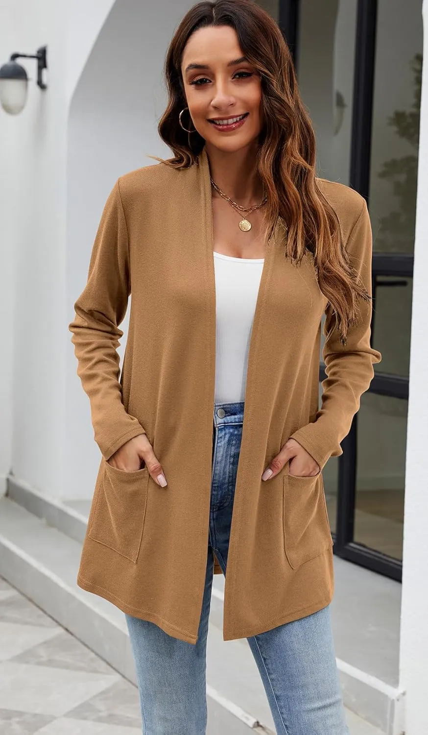 Newchoice Womens Lightweight Long Sleeve Cardigans with Pockets Casual Soft Open Front Sweater Cardigan Duster