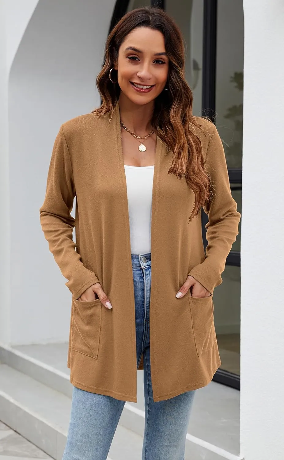 Newchoice Womens Lightweight Long Sleeve Cardigans with Pockets Casual Soft Open Front Sweater Cardigan Duster
