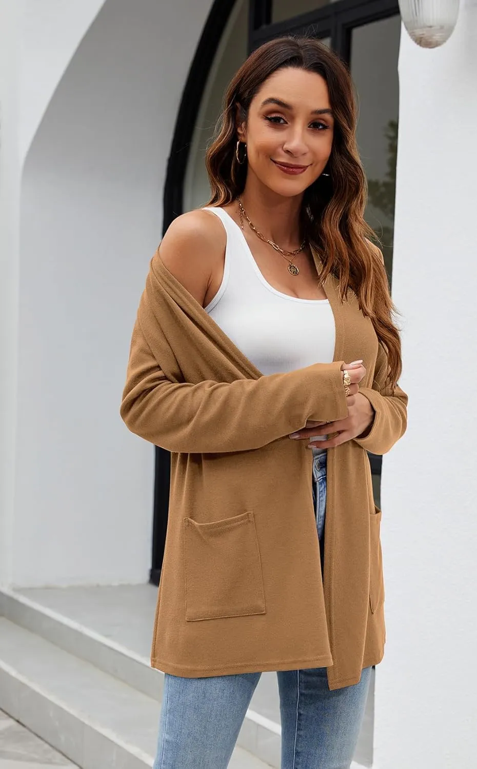 Newchoice Womens Lightweight Long Sleeve Cardigans with Pockets Casual Soft Open Front Sweater Cardigan Duster