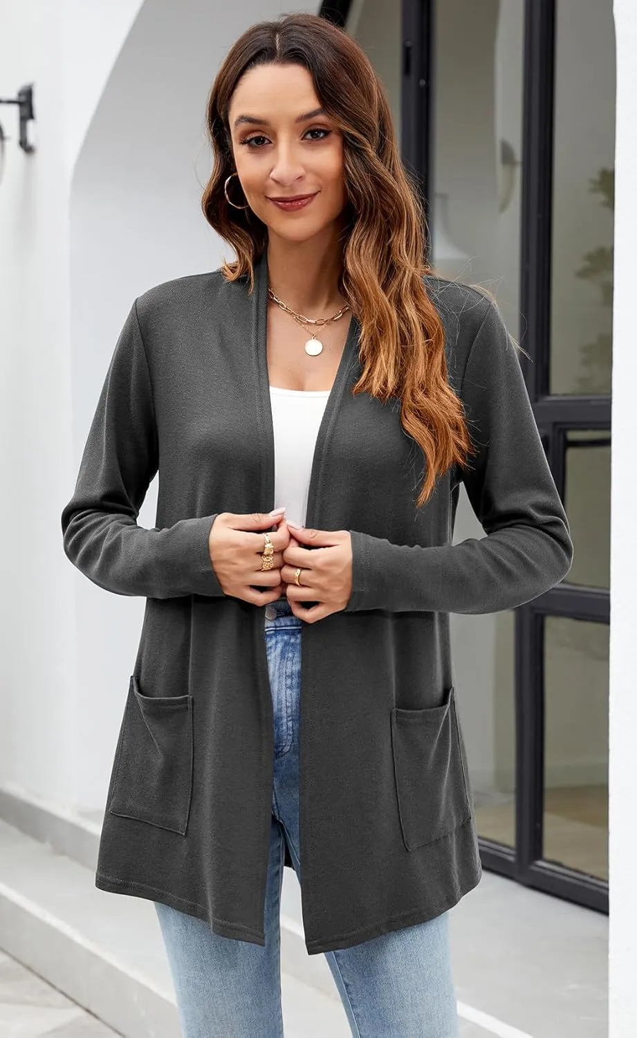 Newchoice Womens Lightweight Long Sleeve Cardigans with Pockets Casual Soft Open Front Sweater Cardigan Duster