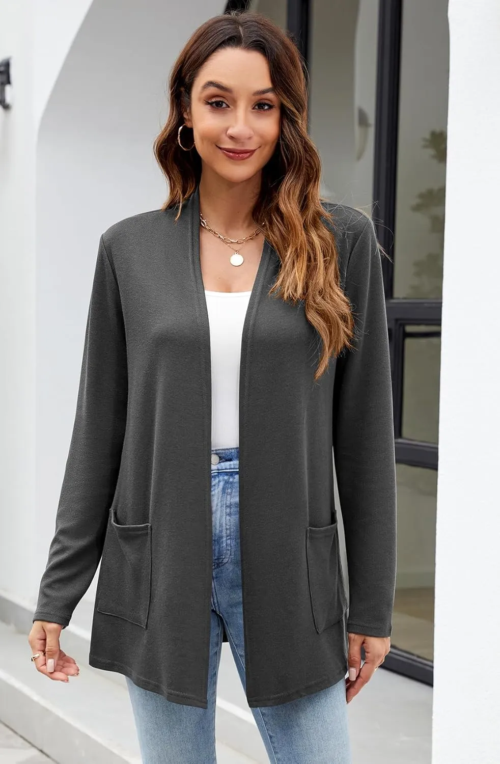 Newchoice Womens Lightweight Long Sleeve Cardigans with Pockets Casual Soft Open Front Sweater Cardigan Duster