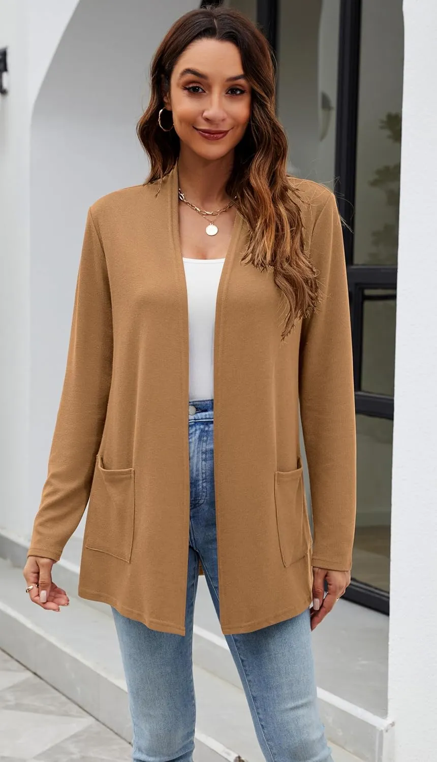 Newchoice Womens Lightweight Long Sleeve Cardigans with Pockets Casual Soft Open Front Sweater Cardigan Duster