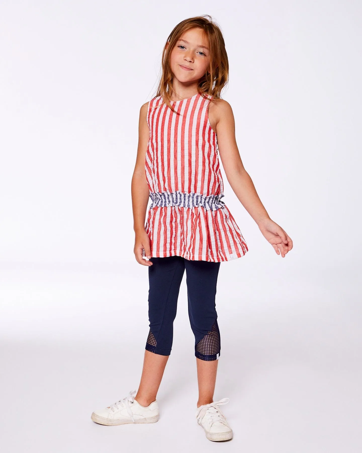 Organic Cotton Capri Leggings With Mesh Navy Blue