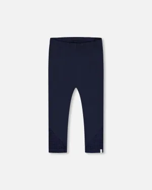 Organic Cotton Capri Leggings With Mesh Navy Blue