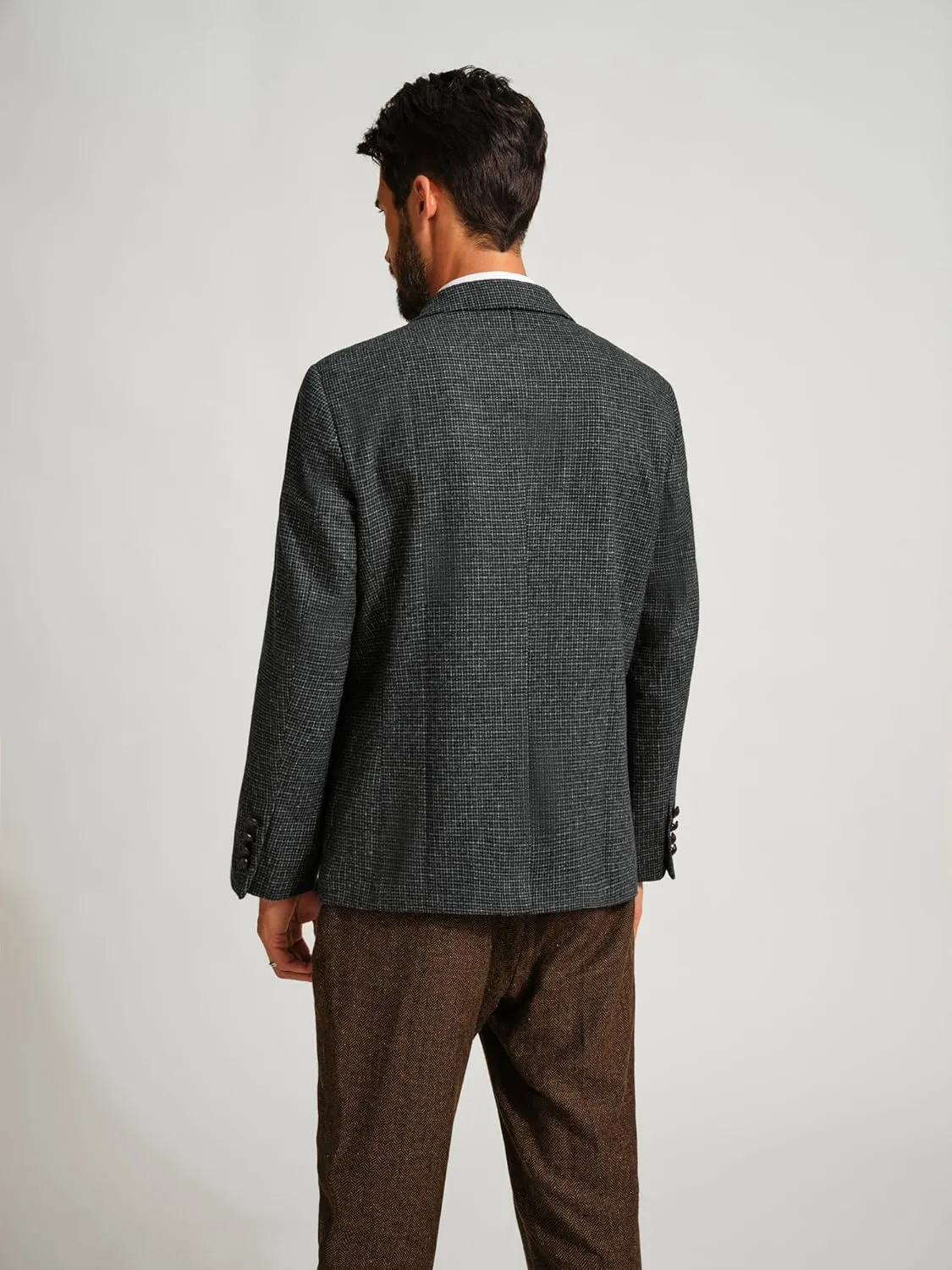 PJ PAUL JONES Mens Blazer Vintage Herringbone Tweed Blazer Two Button Wool Blend Sport Coat with Pocket Square