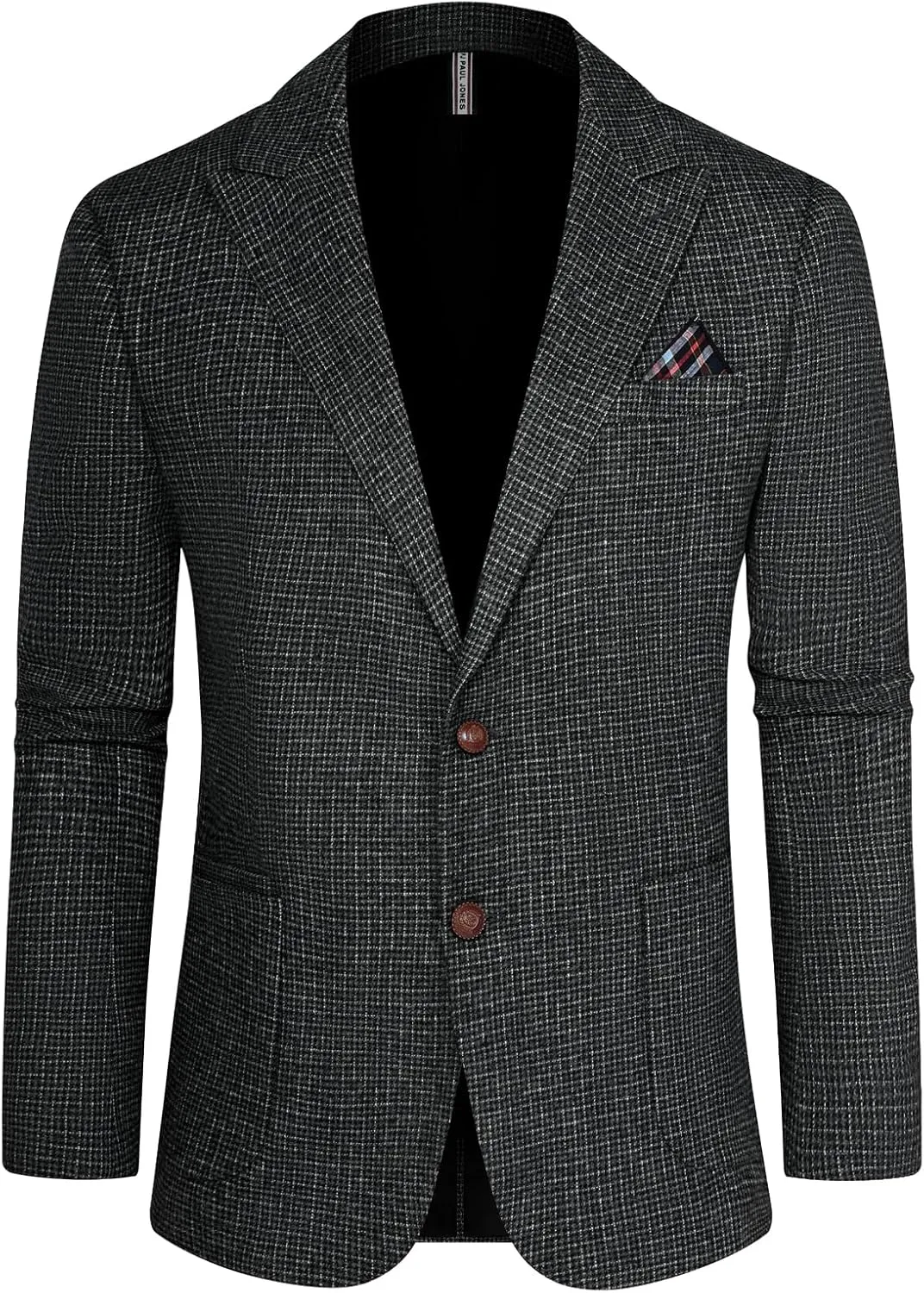 PJ PAUL JONES Mens Blazer Vintage Herringbone Tweed Blazer Two Button Wool Blend Sport Coat with Pocket Square