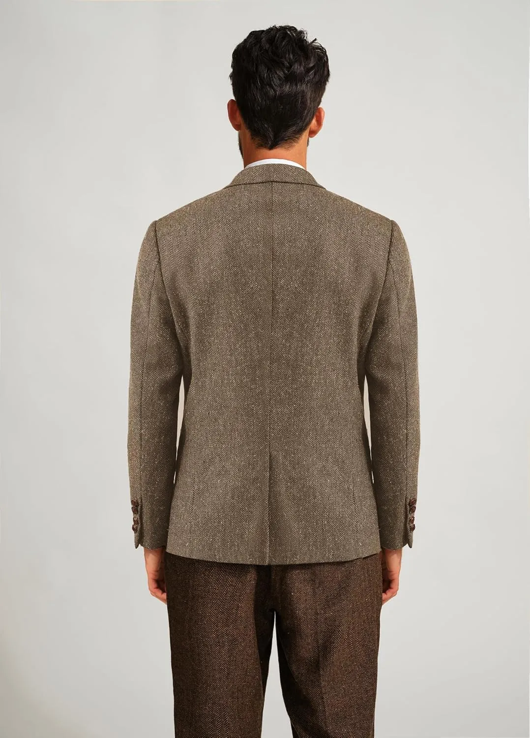 PJ PAUL JONES Mens Blazer Vintage Herringbone Tweed Blazer Two Button Wool Blend Sport Coat with Pocket Square