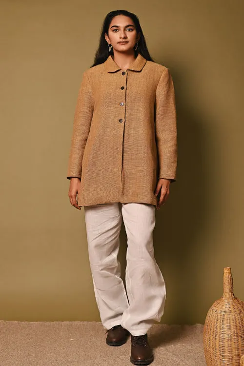 Rangsutra Mustard Handwoven Long Woolen Jacket