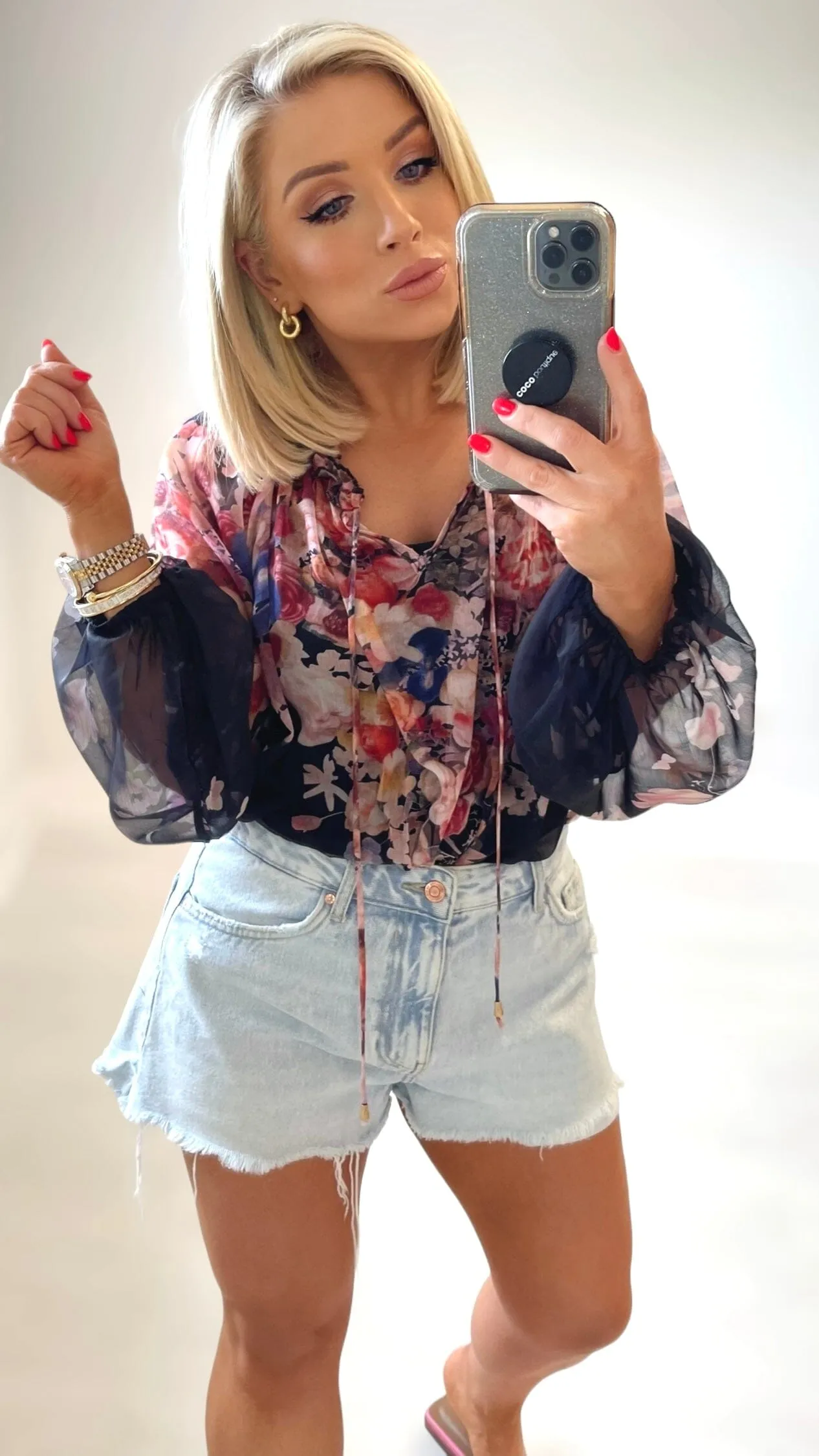 SHIMMER CHIFFON BLOUSE - BLACK FLORAL