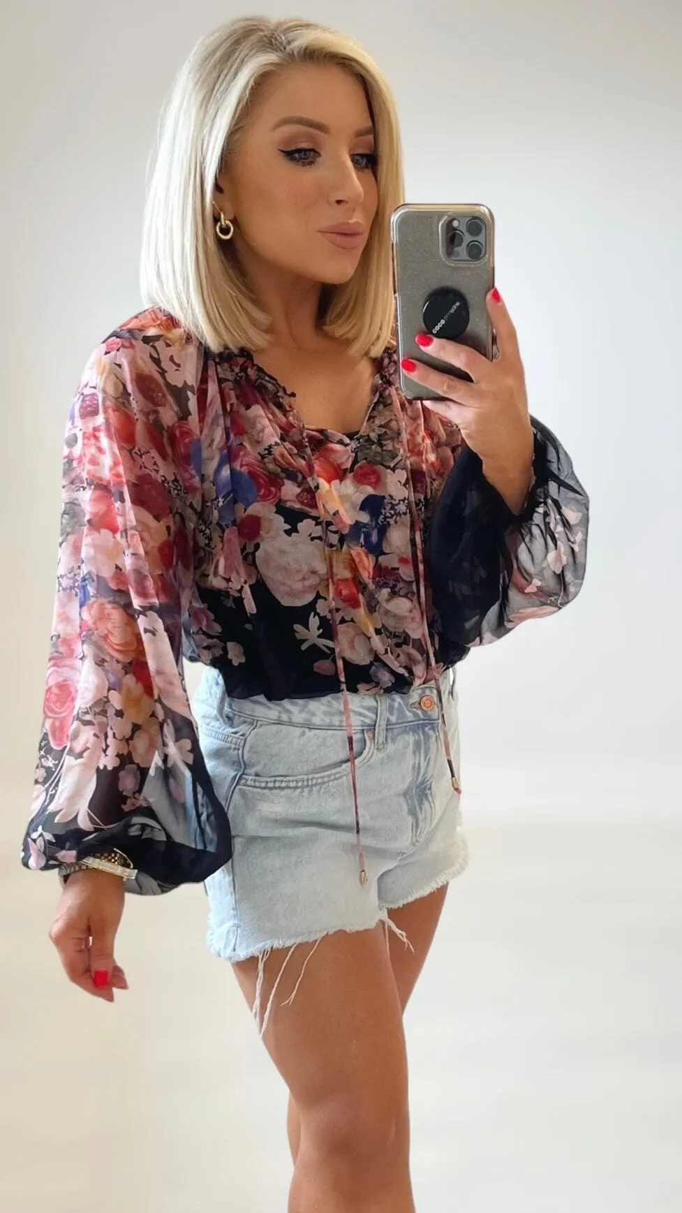 SHIMMER CHIFFON BLOUSE - BLACK FLORAL