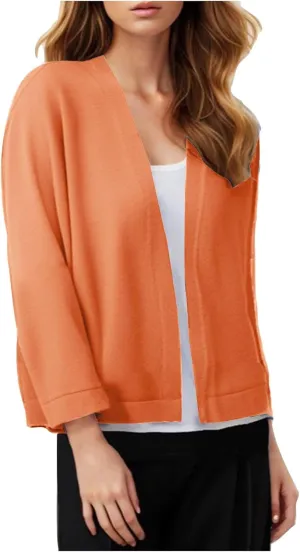 Shrug Cardigan for Women 3/4 Sleeve Opoen Front Soft Slouchy Sweater Solid Cropped Outwear Coats Dressy Casual Tops