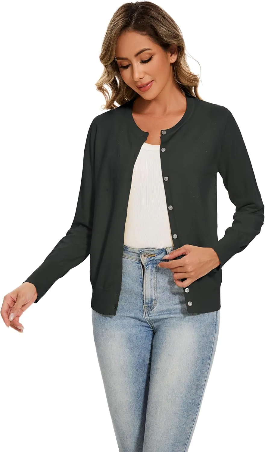 Sixstar Women's Casual Dreesy Cardigan Crew Neck Button Down Long Sleeve Soft Sweaters