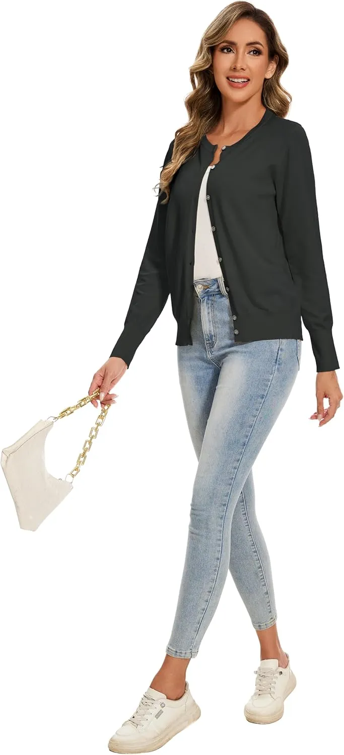 Sixstar Women's Casual Dreesy Cardigan Crew Neck Button Down Long Sleeve Soft Sweaters