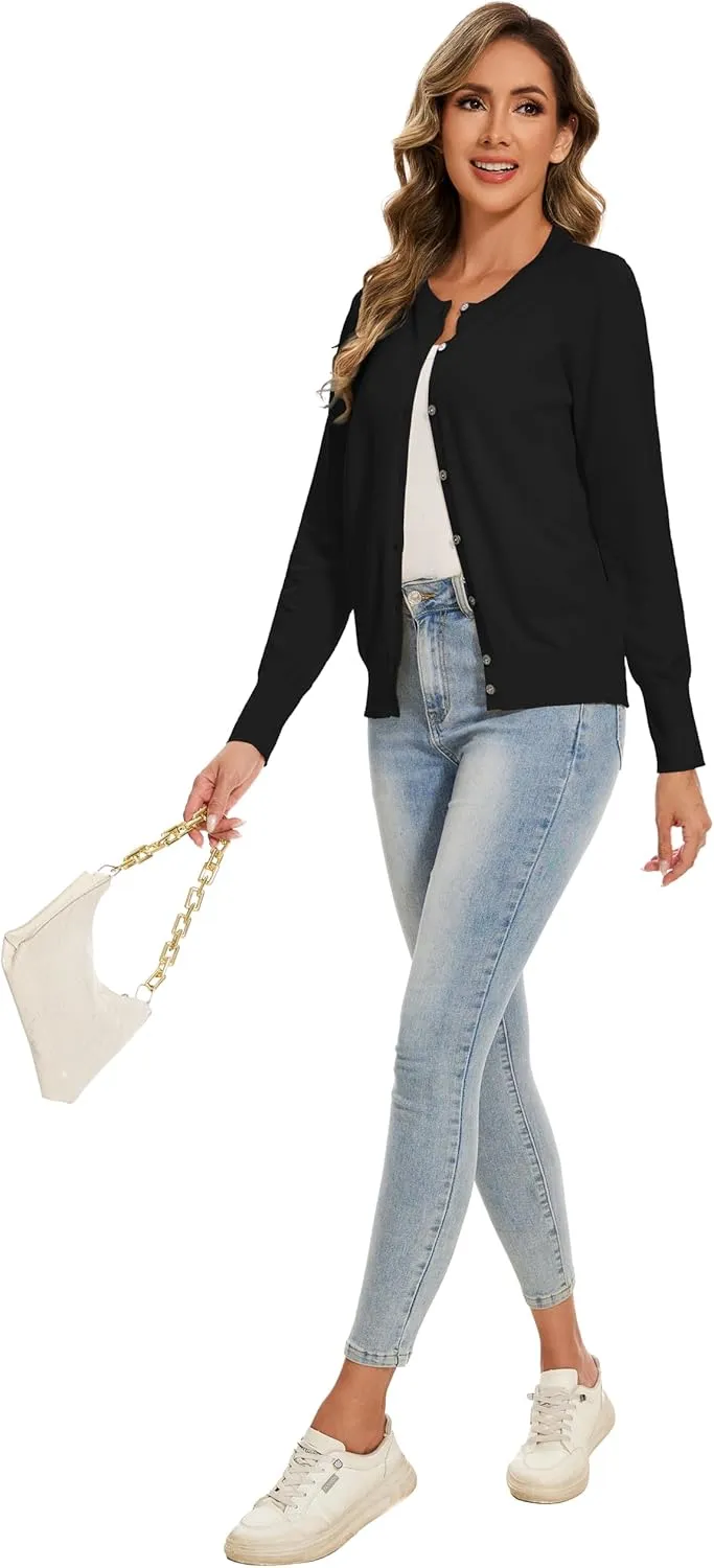 Sixstar Women's Casual Dreesy Cardigan Crew Neck Button Down Long Sleeve Soft Sweaters