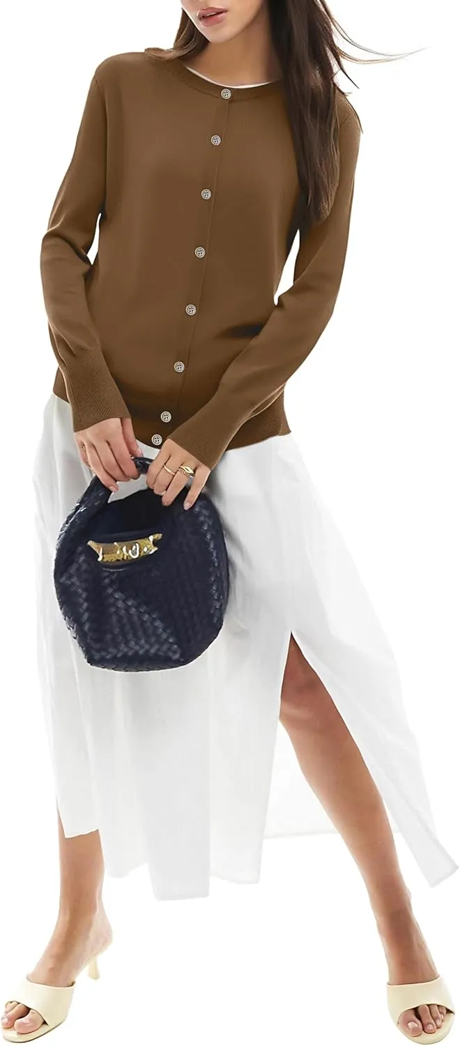 Sixstar Women's Casual Dreesy Cardigan Crew Neck Button Down Long Sleeve Soft Sweaters