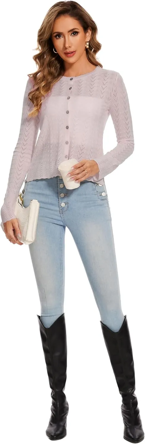 Sixstar Women's Casual Dreesy Cardigan Crew Neck Button Down Long Sleeve Soft Sweaters
